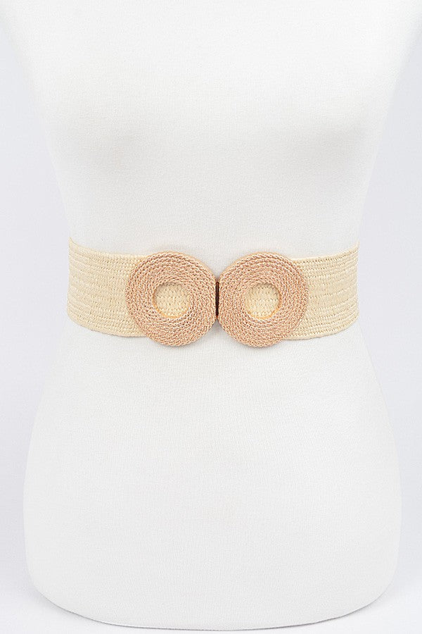 Abigail Large Two Ring Buckle Woven Belt Beige