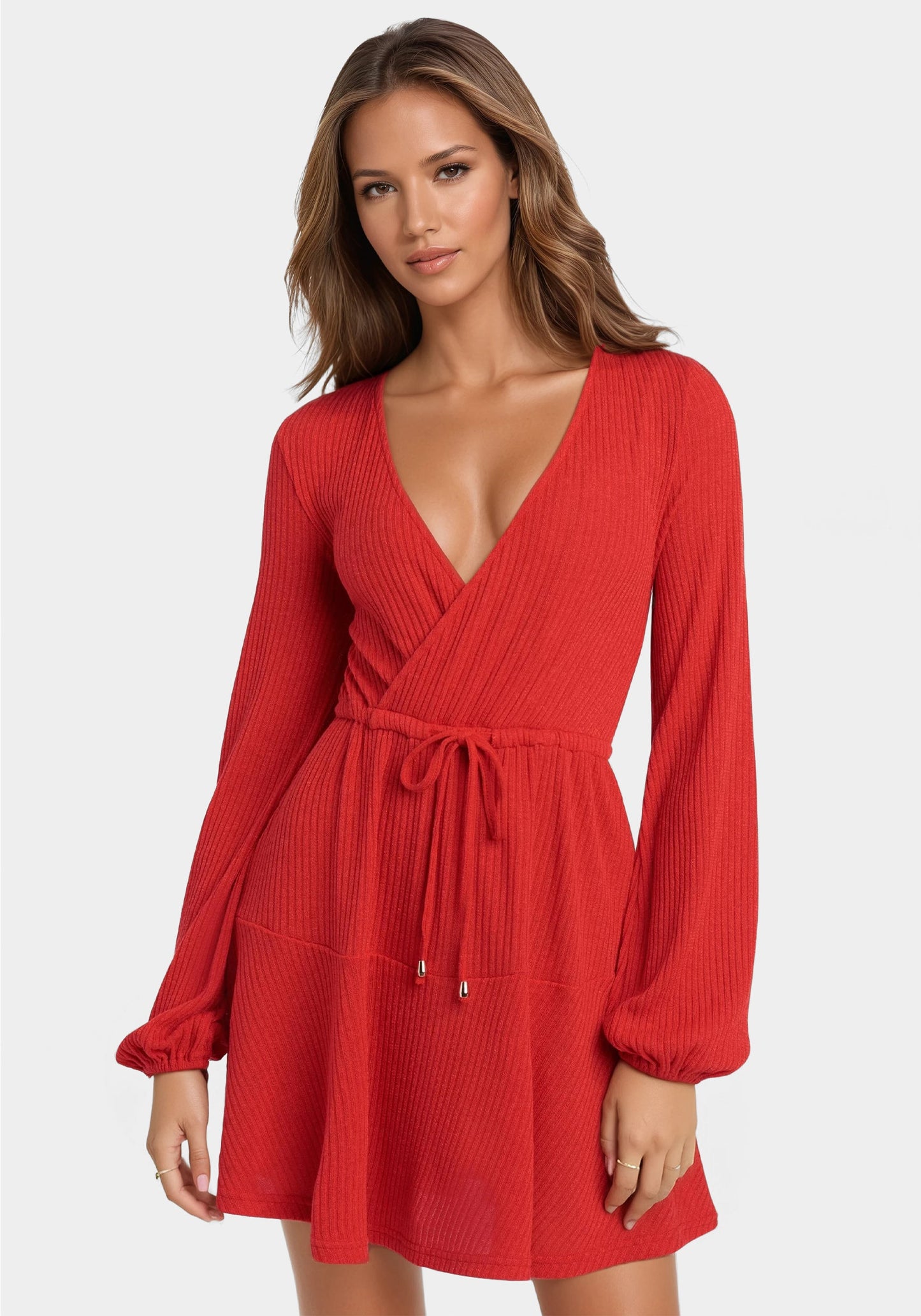 Surplice Neck Flare Knit Dress
