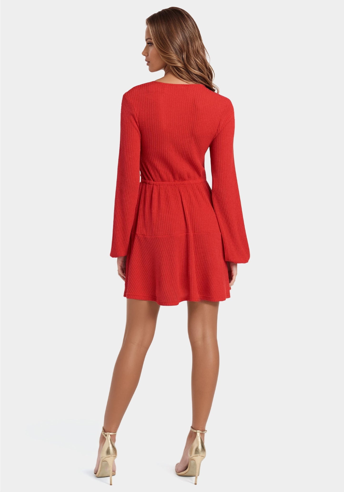 Surplice Neck Flare Knit Dress