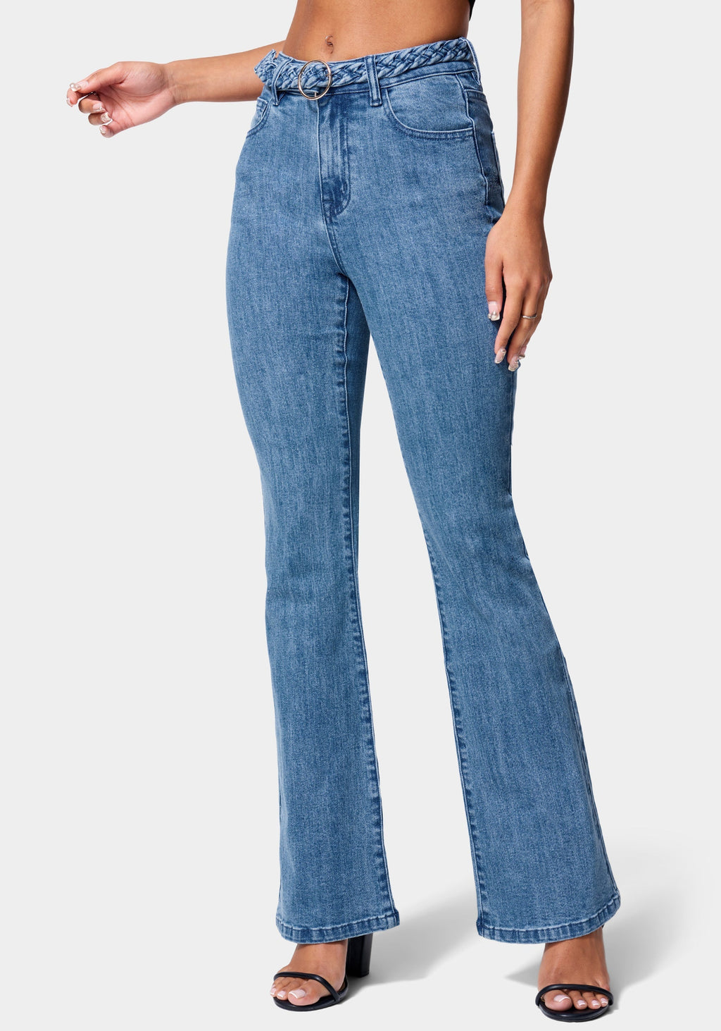 Braided Belt Flared Denim Jean