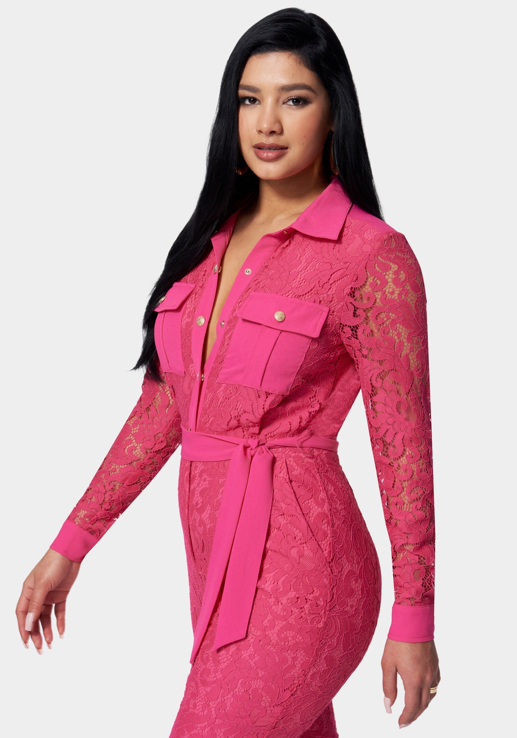 Lace Combo Belted Jumpsuit