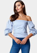 Poplin Bubble Sleeve Off Shoulder Draped Top