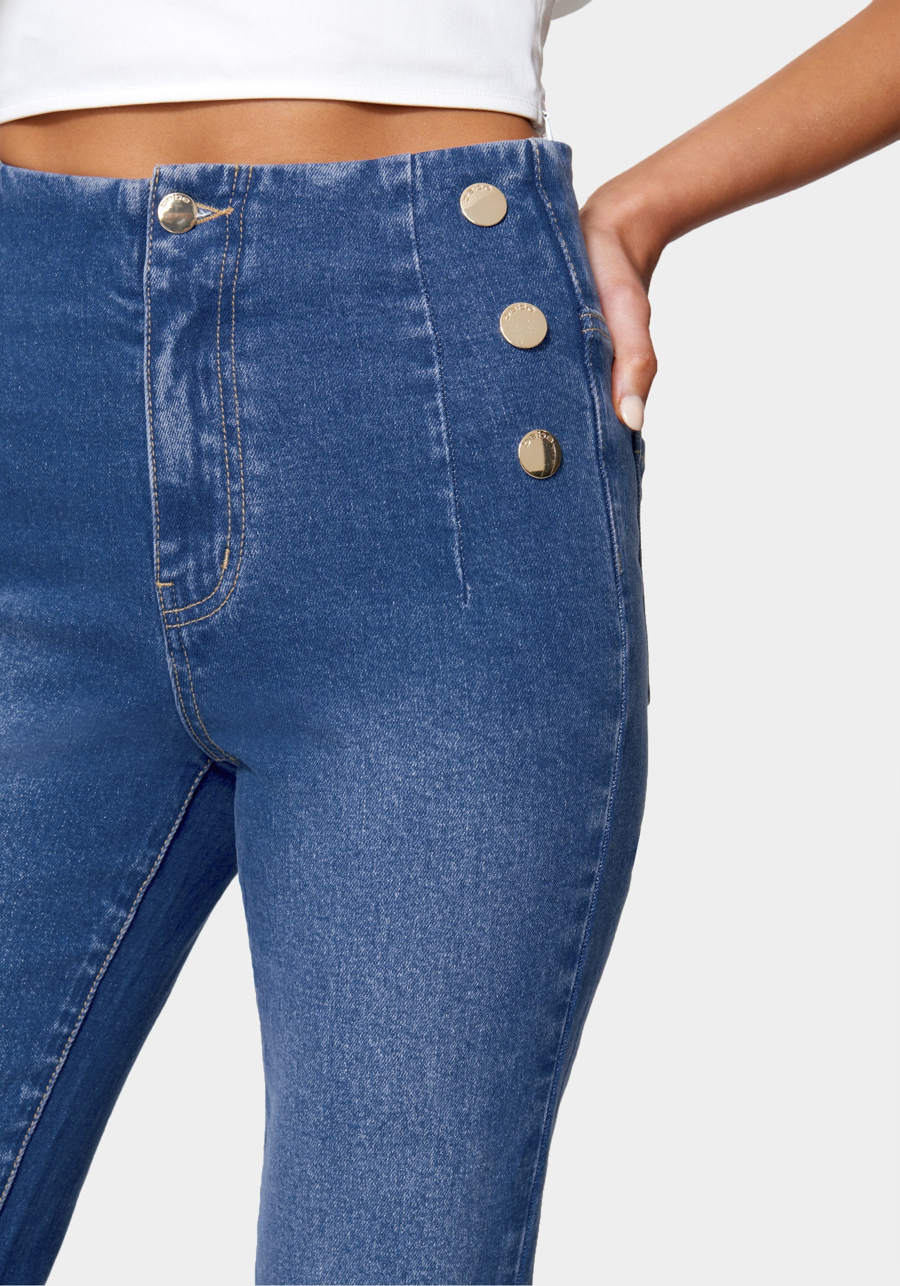 High Waist Button Detail Wide Leg Jeans