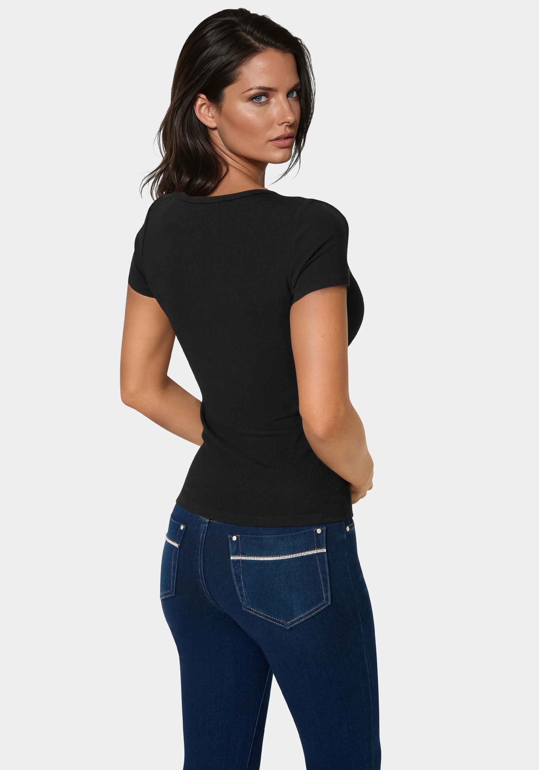 Bebe Logo Short Sleeve Round Neck Rib Top