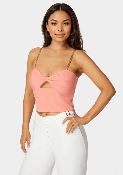 Adjustable Chain Strap Twisted Front Top