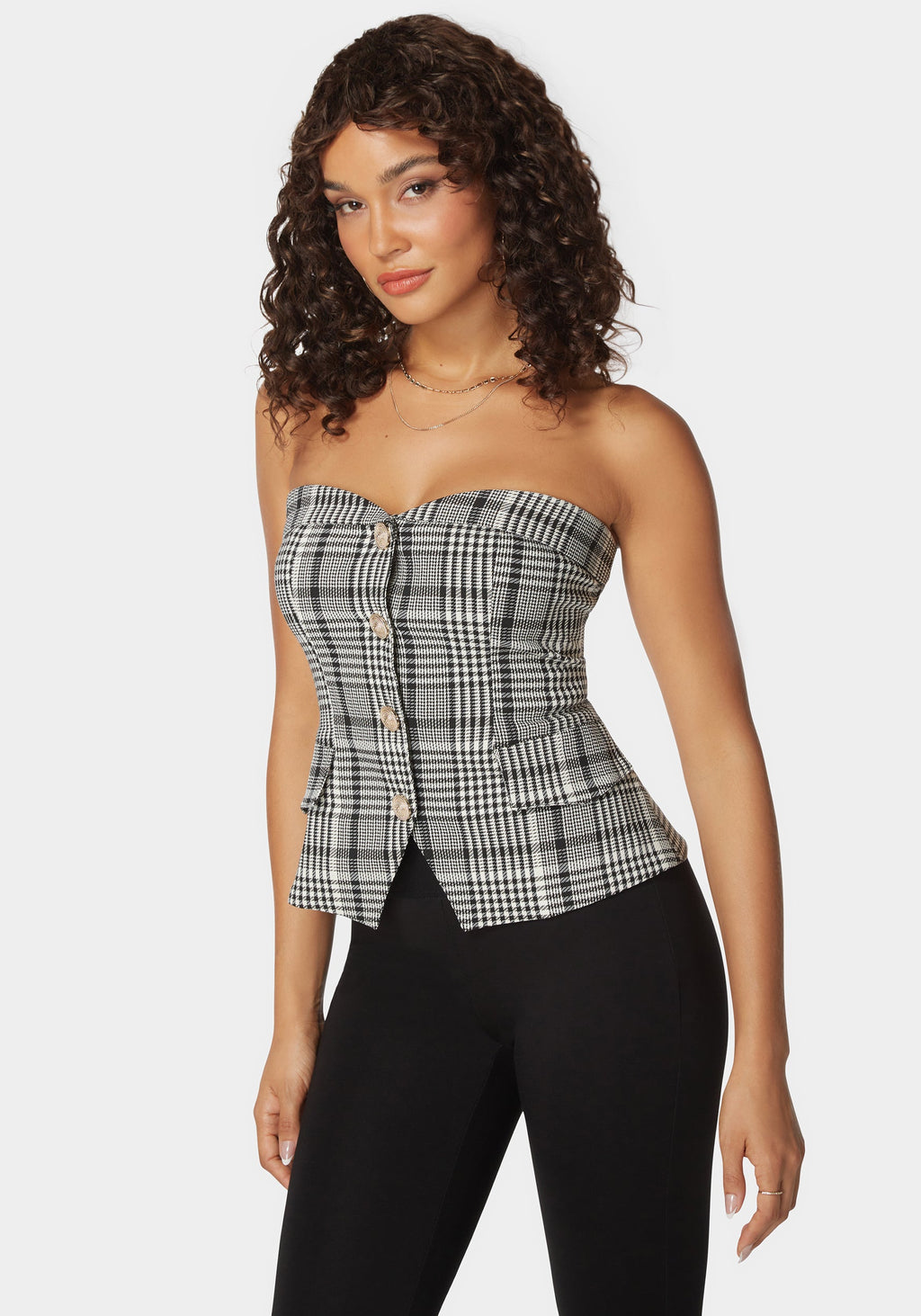 Tailored Button Trim Novelty Jacquard Corset