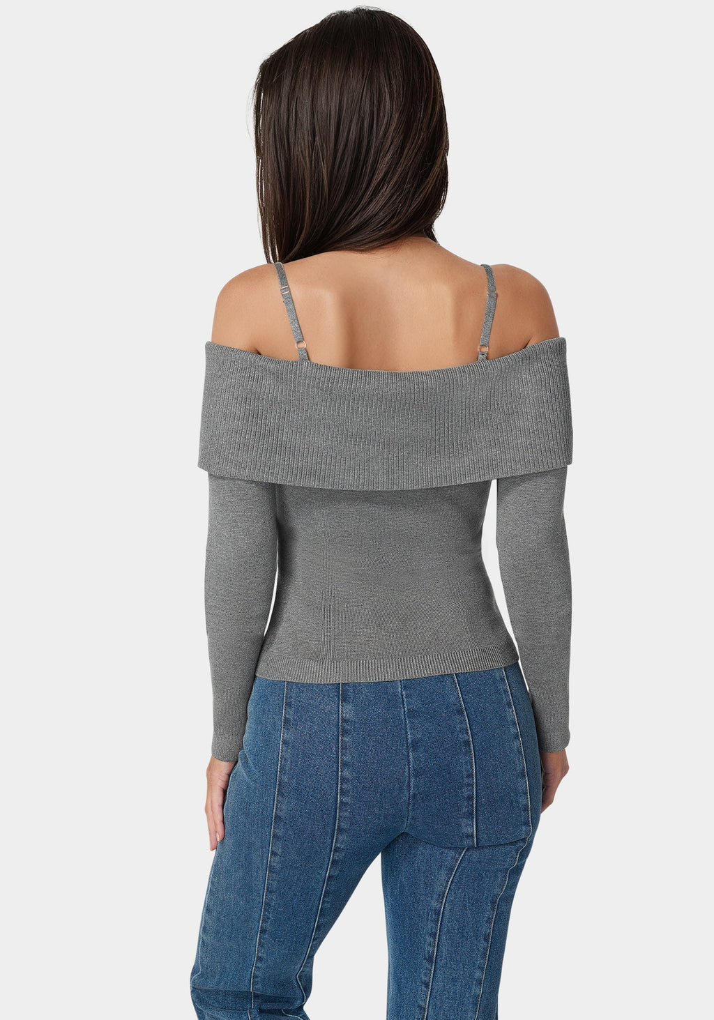 Off Shoulder Fold Over Chain Detail Sweater