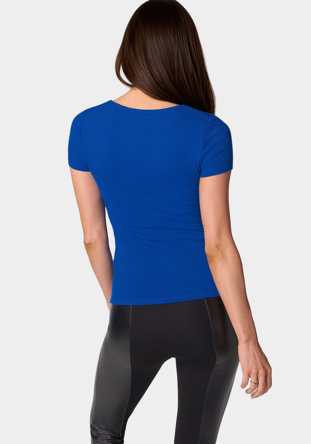 Bebe Logo Short Sleeve Scoop Neck Single Stone Rib Top