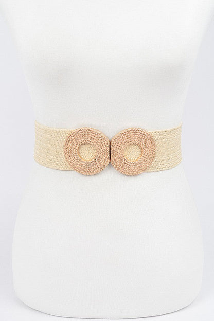 Abigail Large Two Ring Buckle Woven Belt Beige