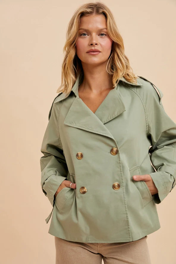 Brisa Long Sleeve Double Breasted Jacket Olive