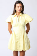 Queenie Short Bubble Sleeve Zip Up Mini Dress Yellow