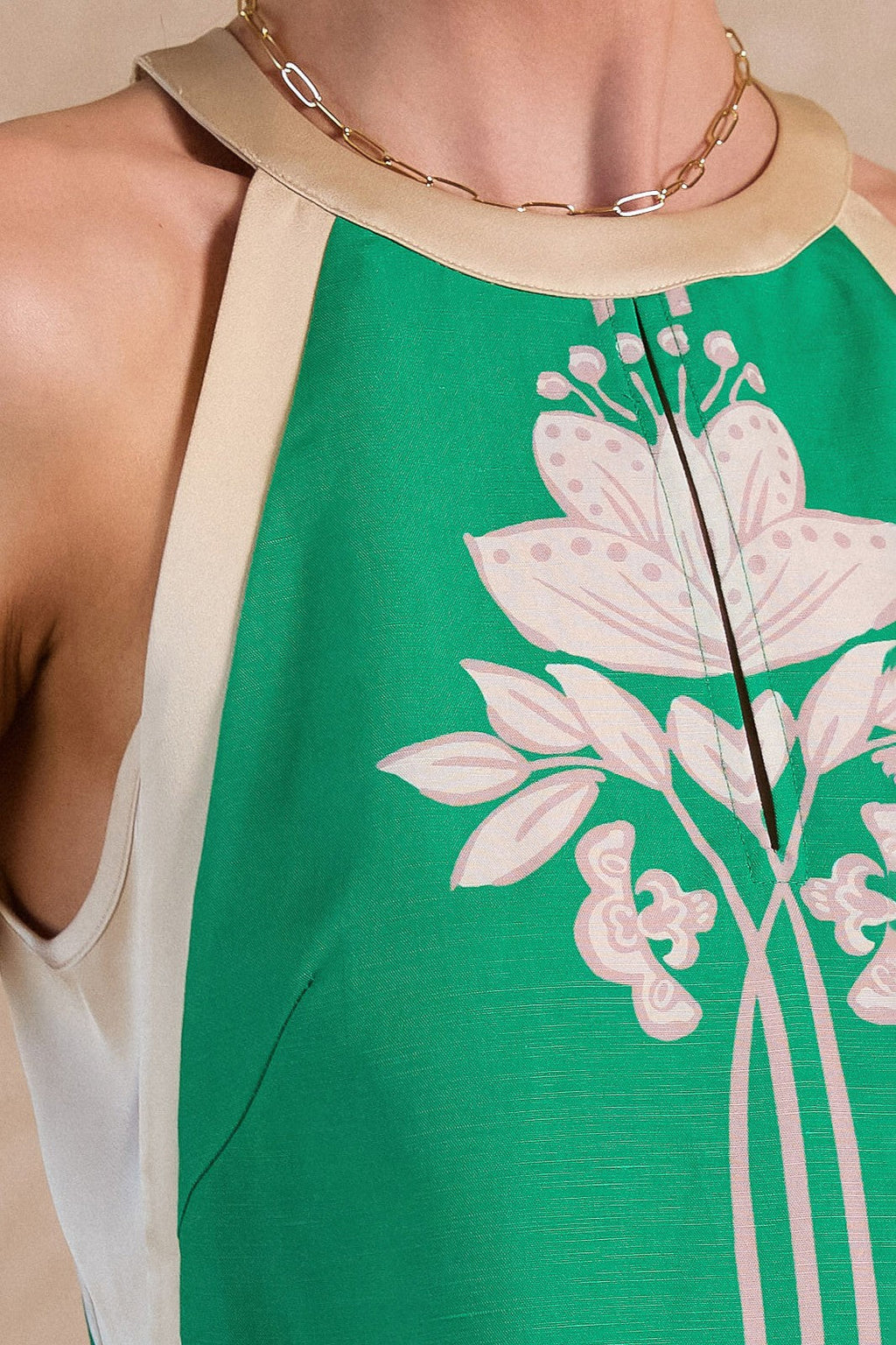 Wilder Sleeveless Floral Print Linen Top Green