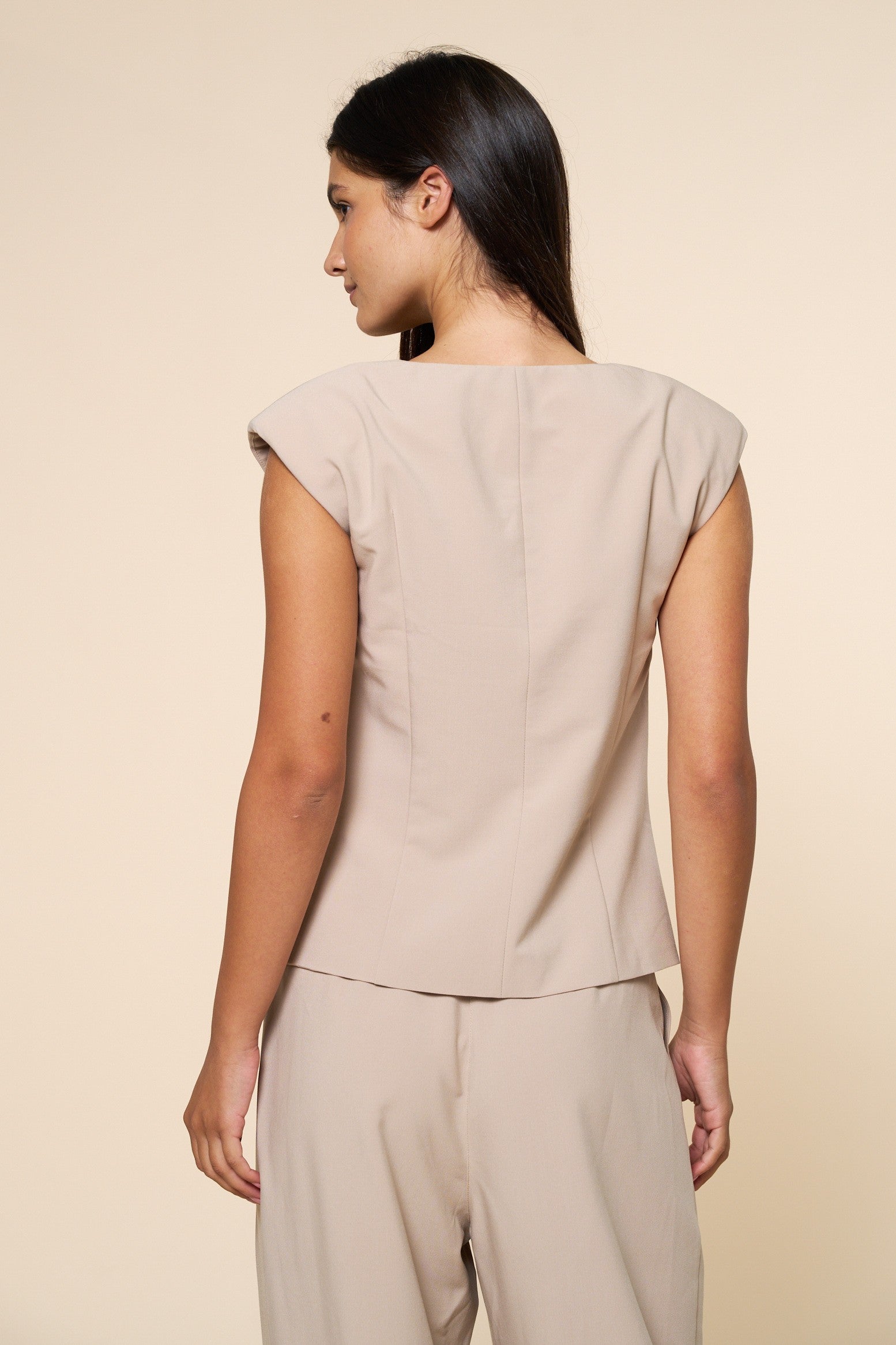 Marley Short Cap Sleeve Button Down Double Breasted Top Taupe