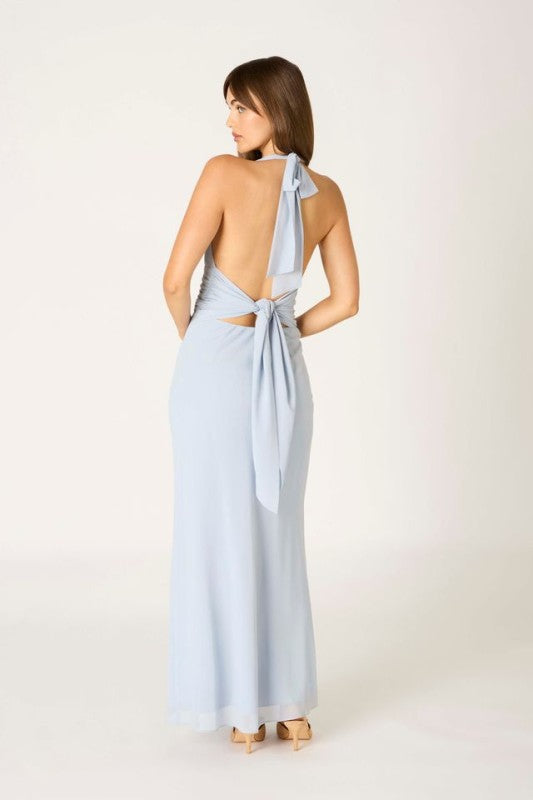 Penelope Sleeveless Halter Open Back Maxi Dress Blue