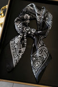 Linden Paisley Print Square Stylish Wrap Scarf Black White
