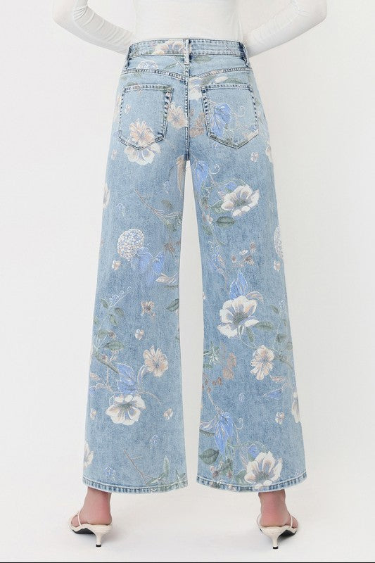 Waitlist 8/1 • Bellamy High Rise Vintage Floral Wide Leg Jeans Light Wash
