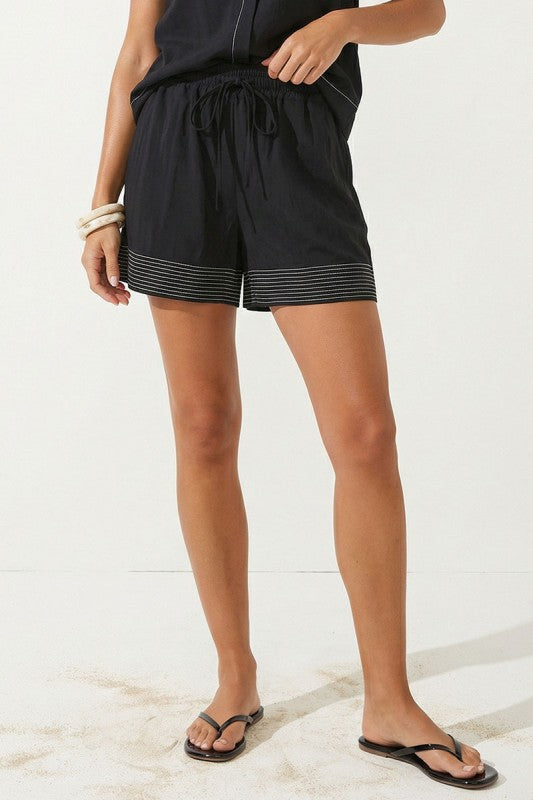 Delilah High Waist Contrast Stitch Shorts Black