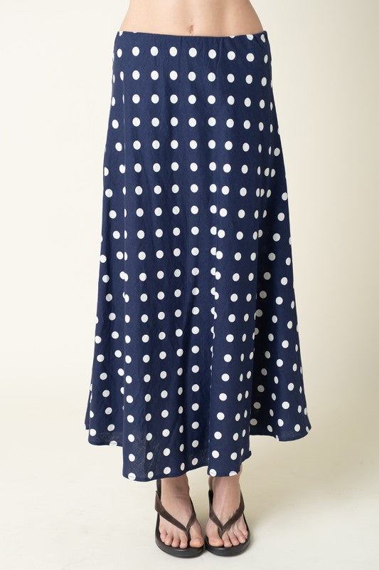 Nicole High Waist Polka Dot Print Maxi Skirt Navy