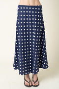 Nicole High Waist Polka Dot Print Maxi Skirt Navy