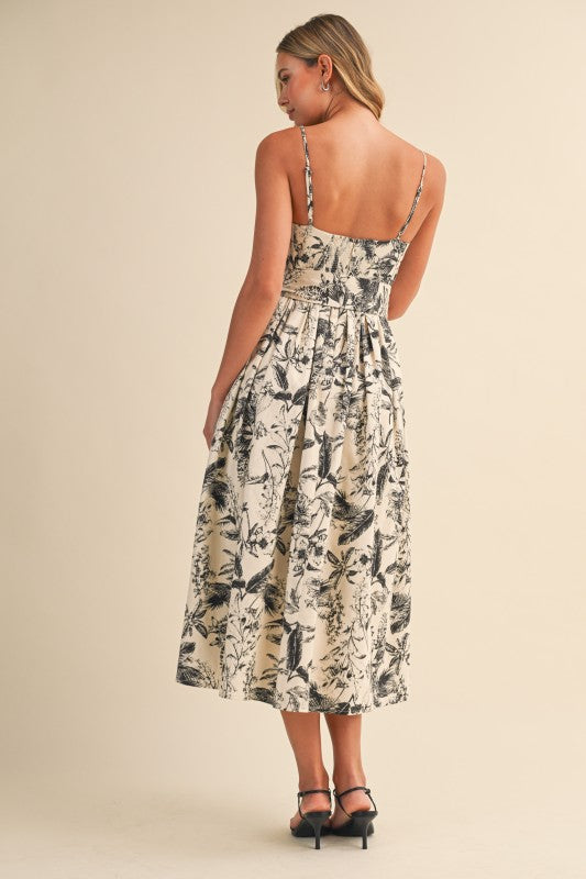 Waitlist 7/20 • Lauren Sleeveless Waist Tie Floral Print Midi Dress Black