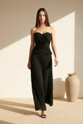 Waverly Sleeveless Pleated Satin Top And High Waist Maxi Skirt Set Black
