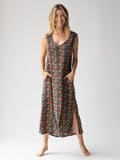 Hangout Cotton Midi Dress - Olive Navy Floral