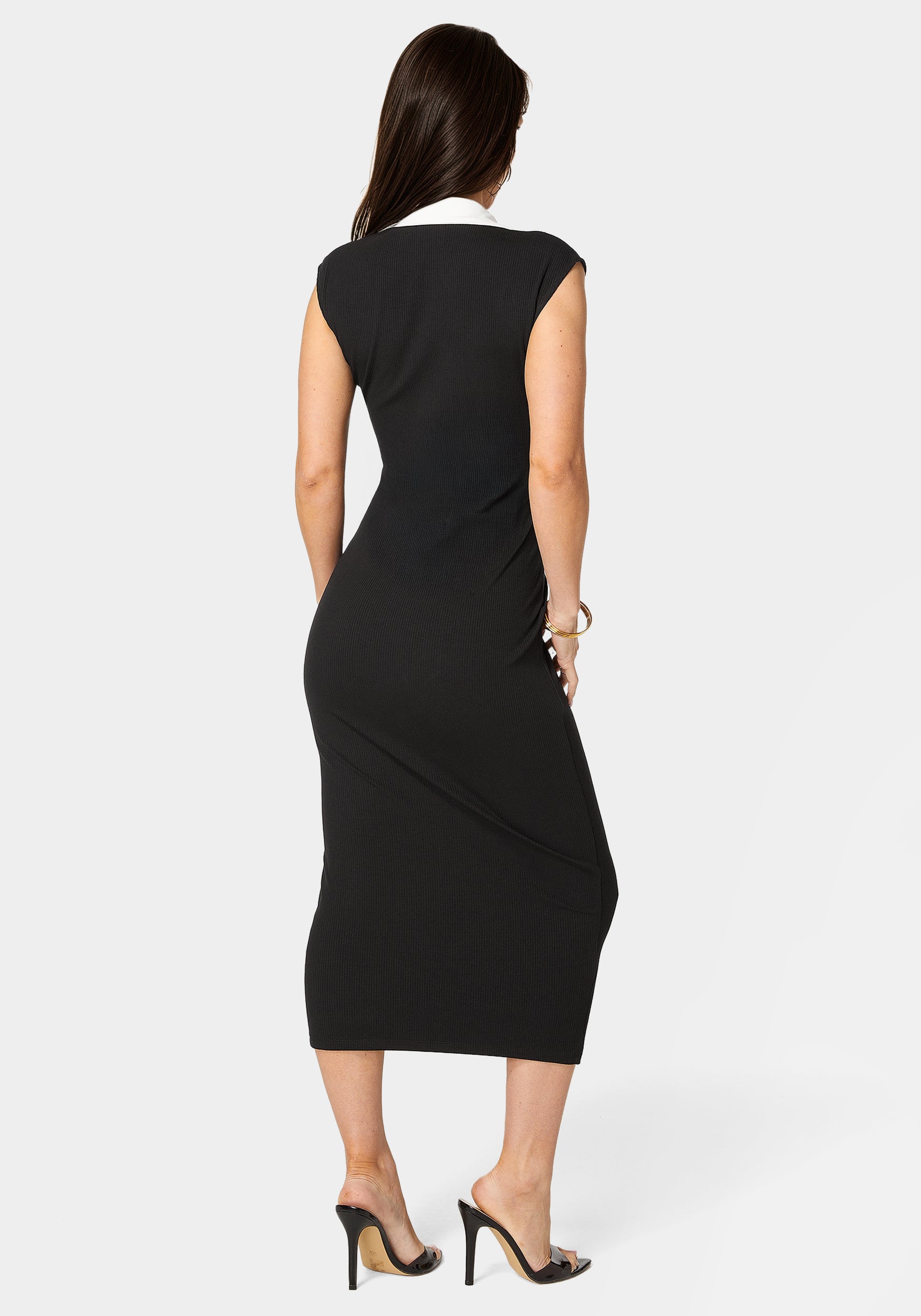 Colorblock Rib Column Dress With Collar