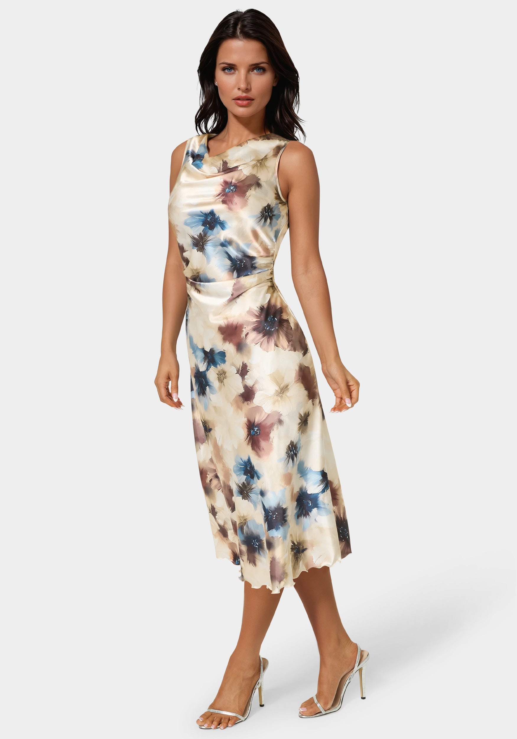 Printed Satin Cowl Maxi Dress