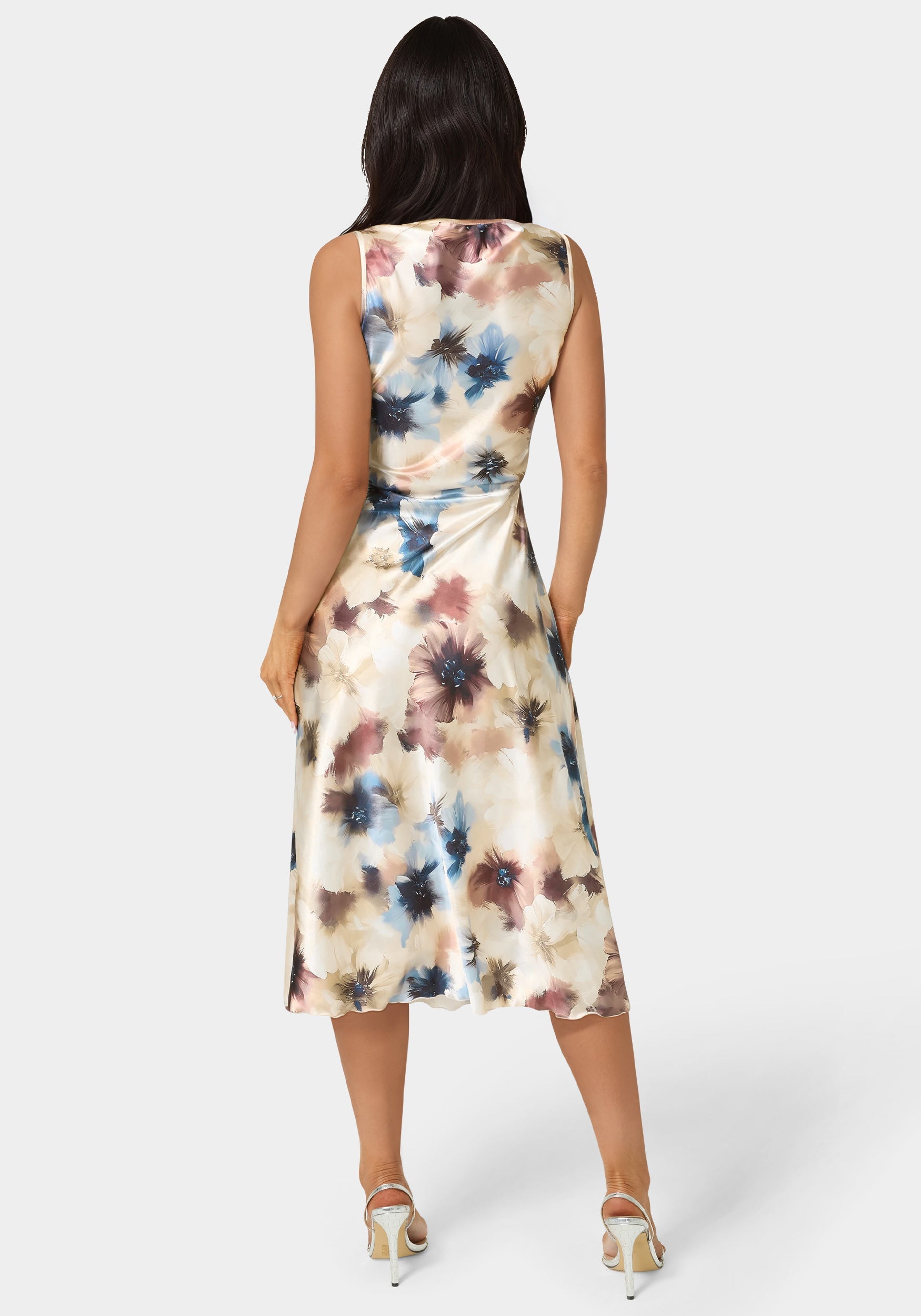 Printed Satin Cowl Maxi Dress