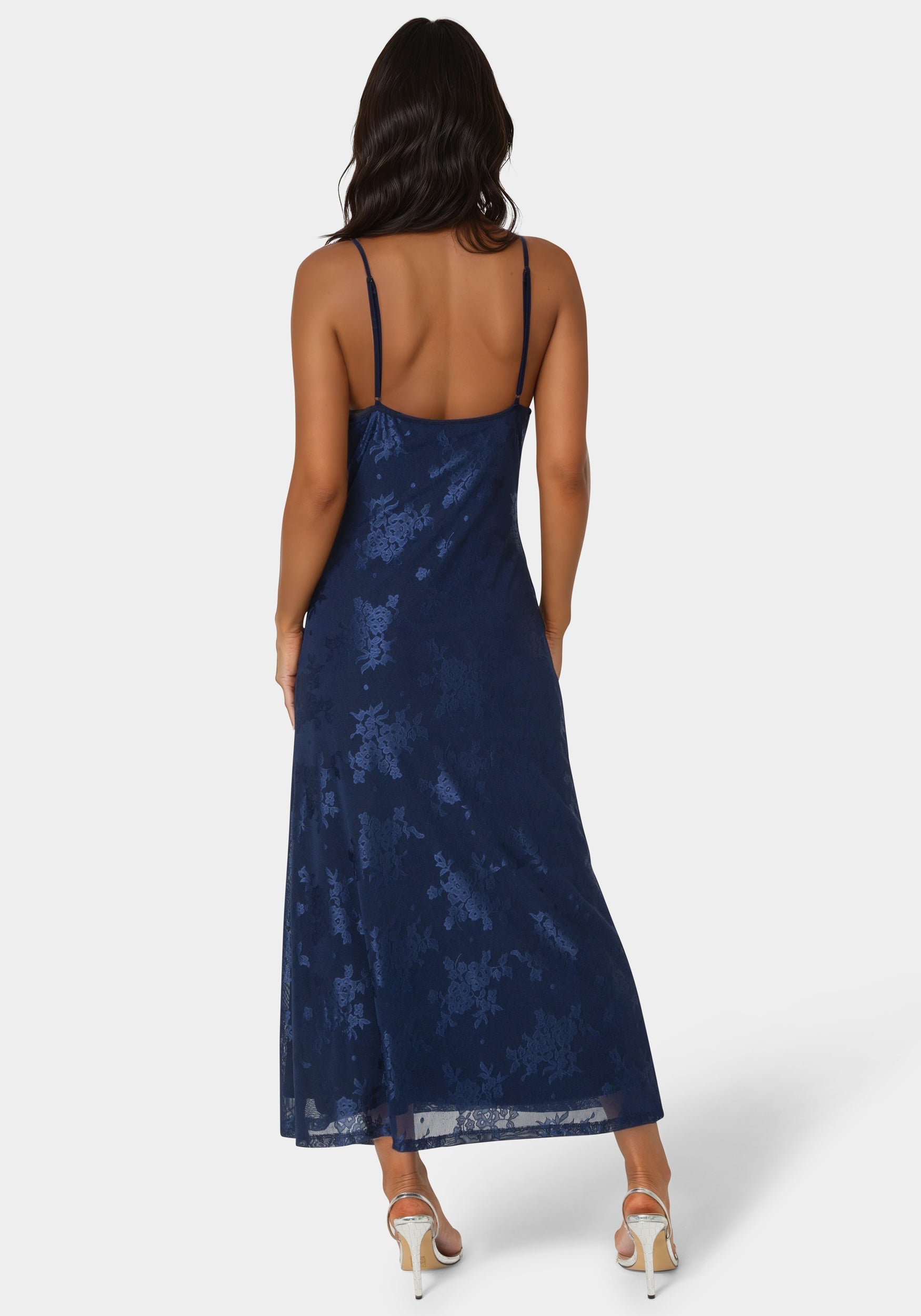 Jacquard Mesh Cowl A-Line Maxi Dress