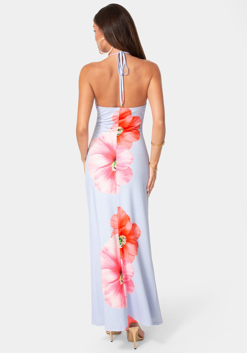 Printed Cowl Halter Maxi Dress