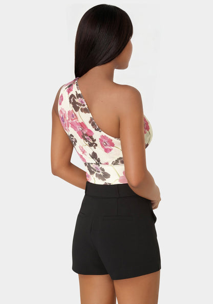 One Shoulder Mesh Corset Top