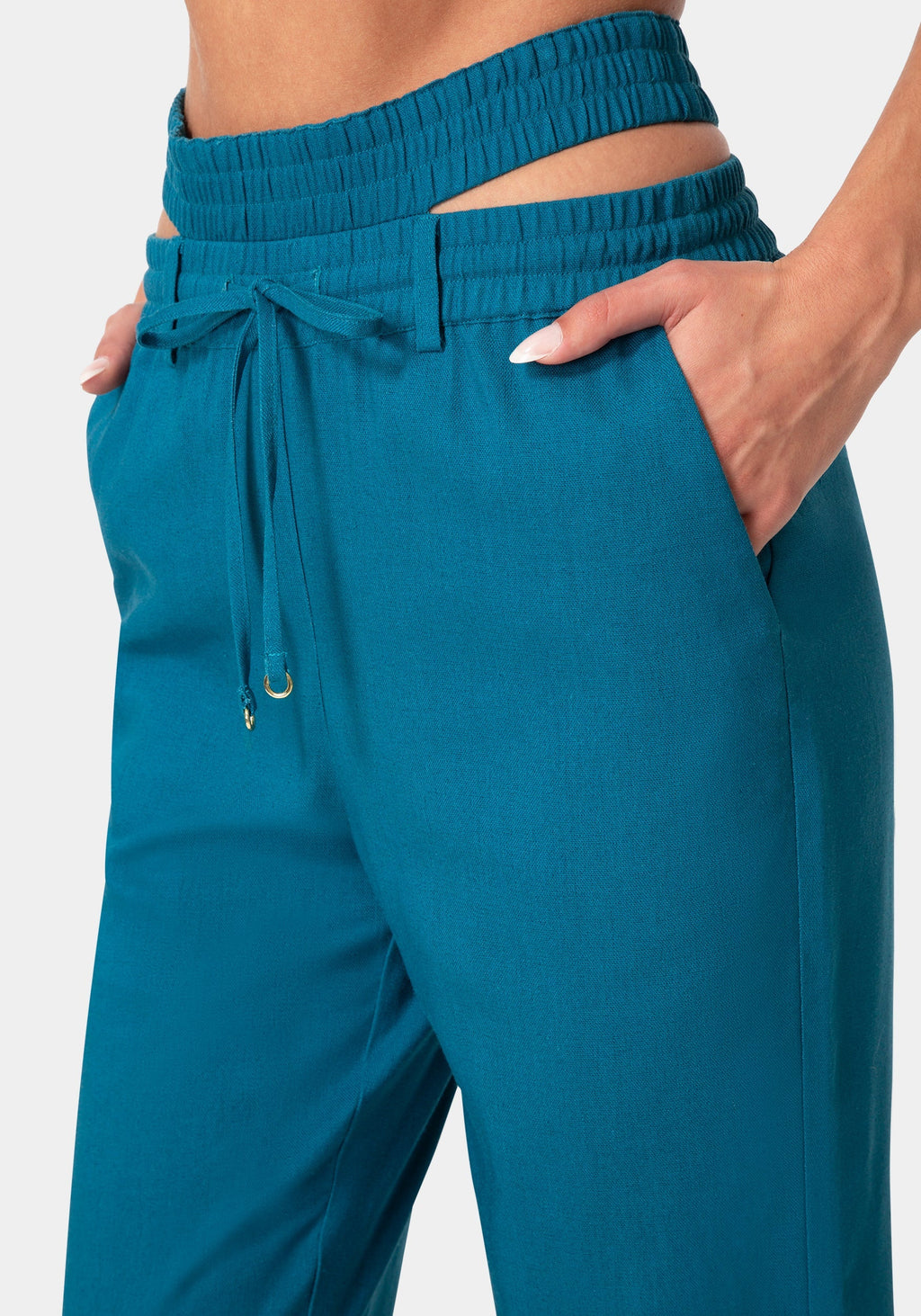 High Waisted Cutout Linen Jogger