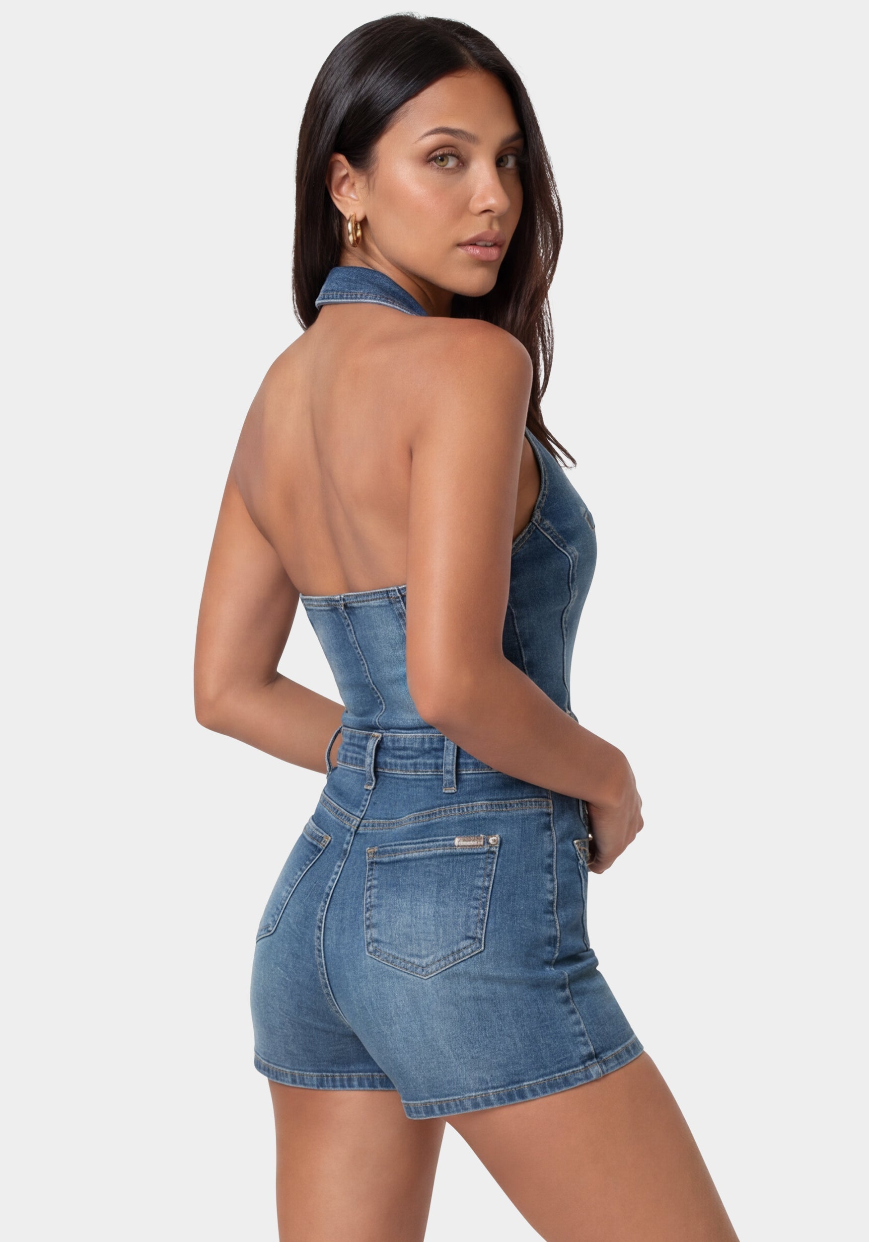 Fitted Halter Denim Romper