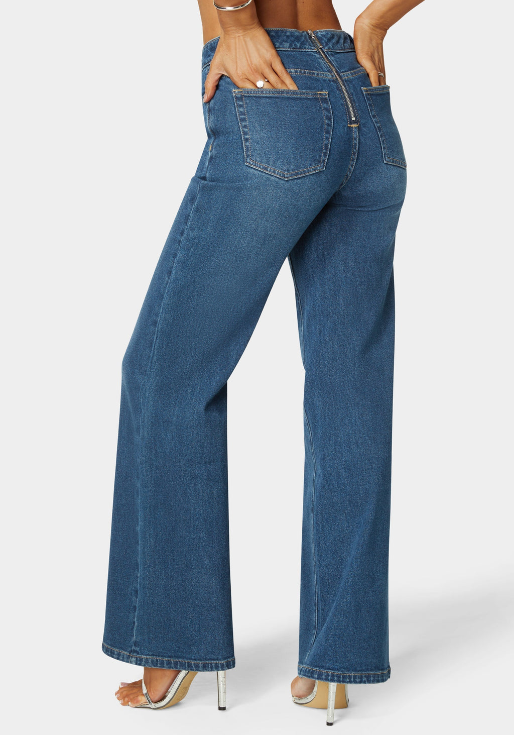 Natural Waist Lace Up Wide Leg Jeans