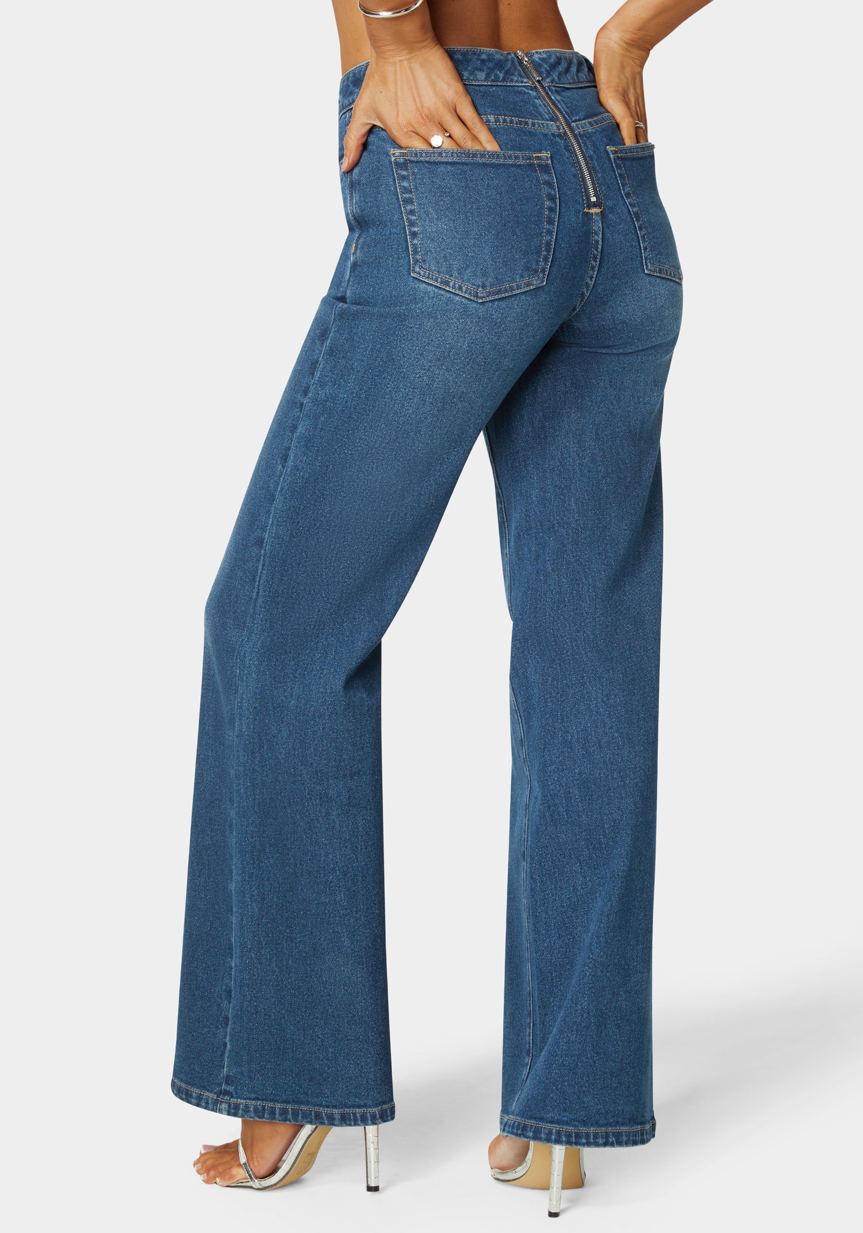 Natural Waist Lace Up Wide Leg Jeans