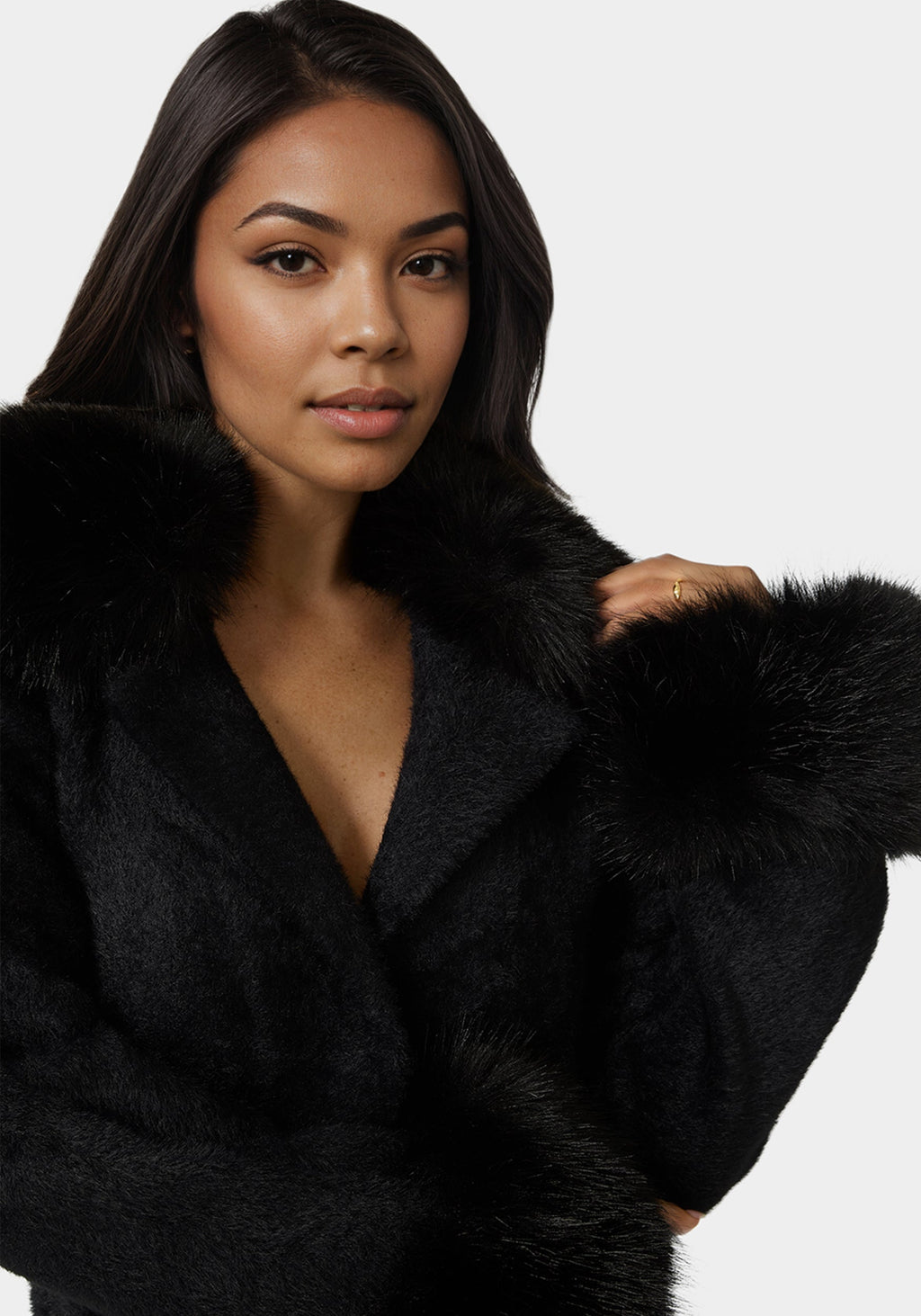 Faux Fur Collar And Cuff Long Coat