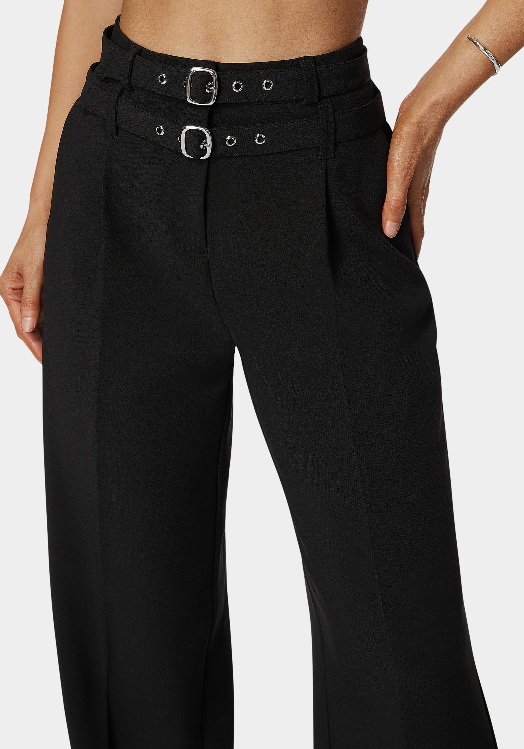 High Waist Double Belted Palazzo Pant