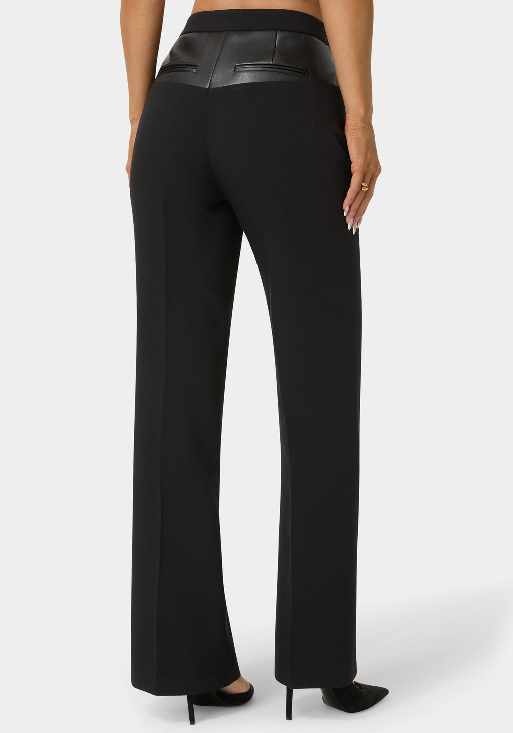 Vegan Leather Combo Straight Leg Trouser