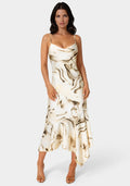 Printed Satin V-Neck Hanky Dress