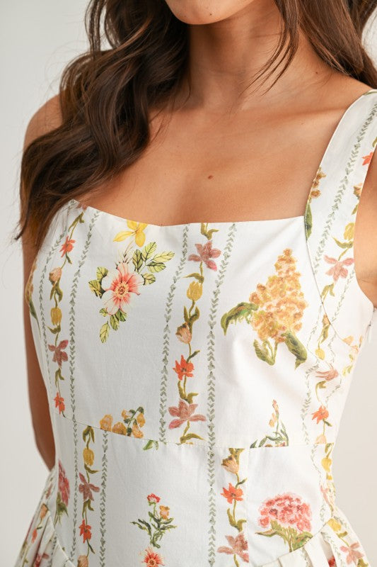 Capri Sleeveless A-Line Floral Print Midi Dress White