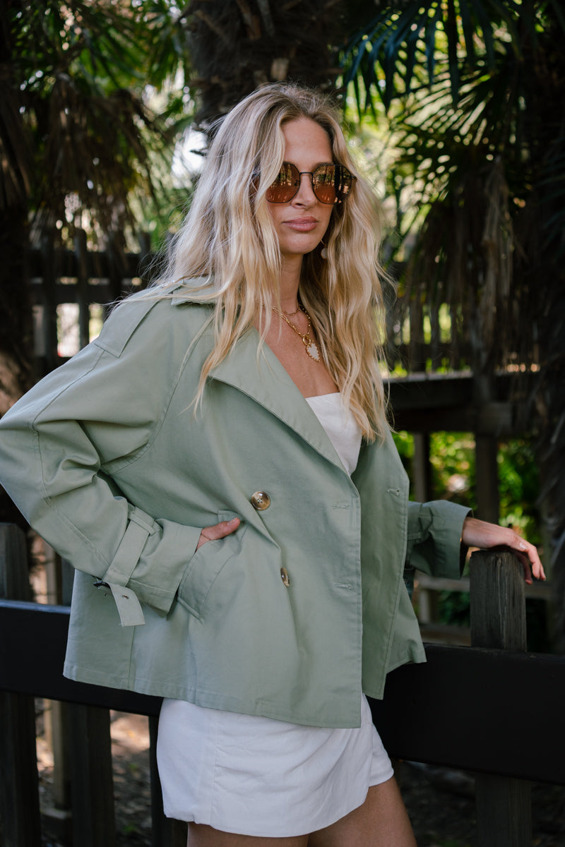 Brisa Long Sleeve Double Breasted Jacket Olive