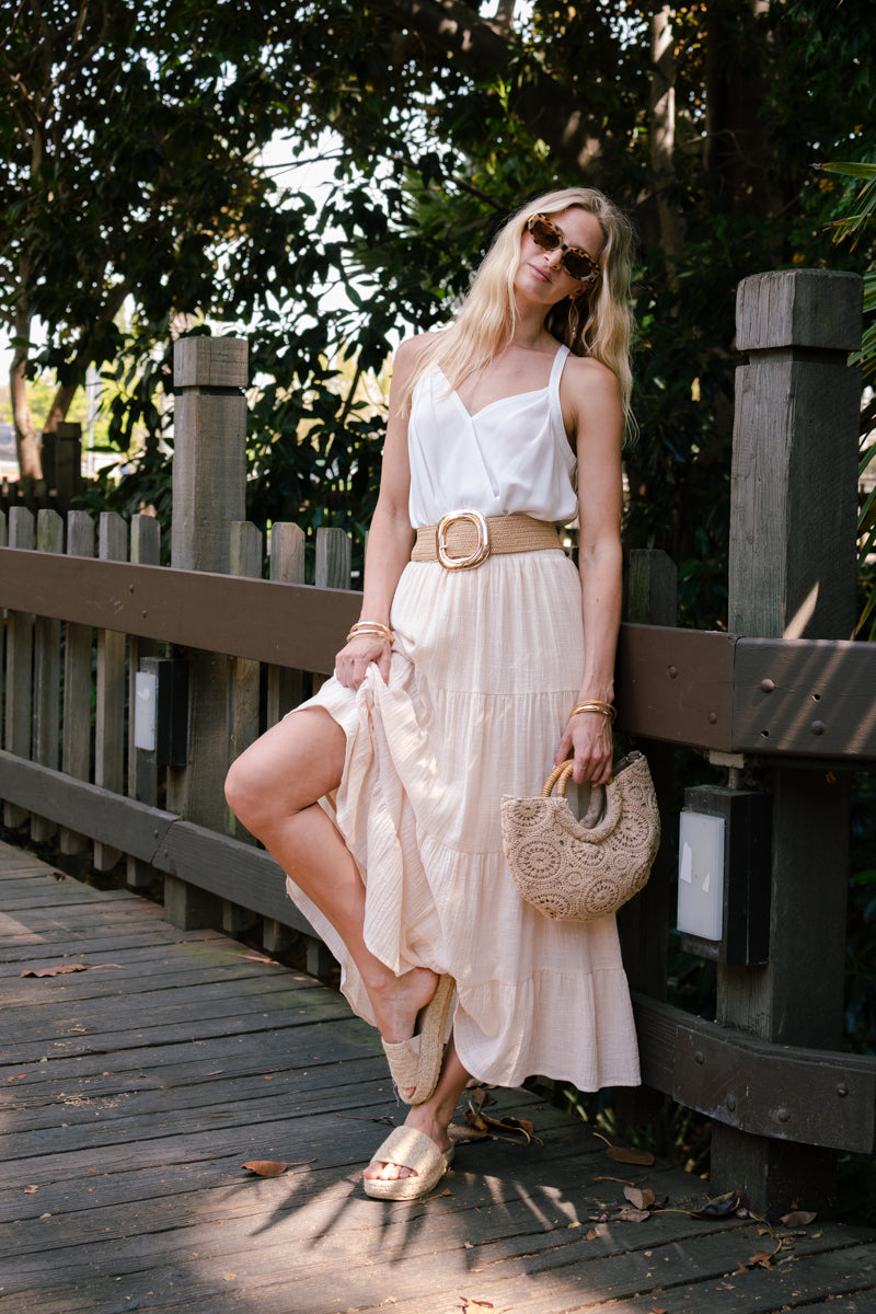 Alyce Sleeveless Surplice Neckline Racerback Top White