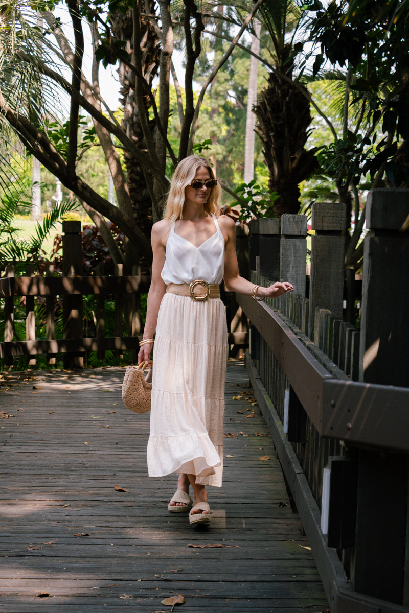 Alyce Sleeveless Surplice Neckline Racerback Top White