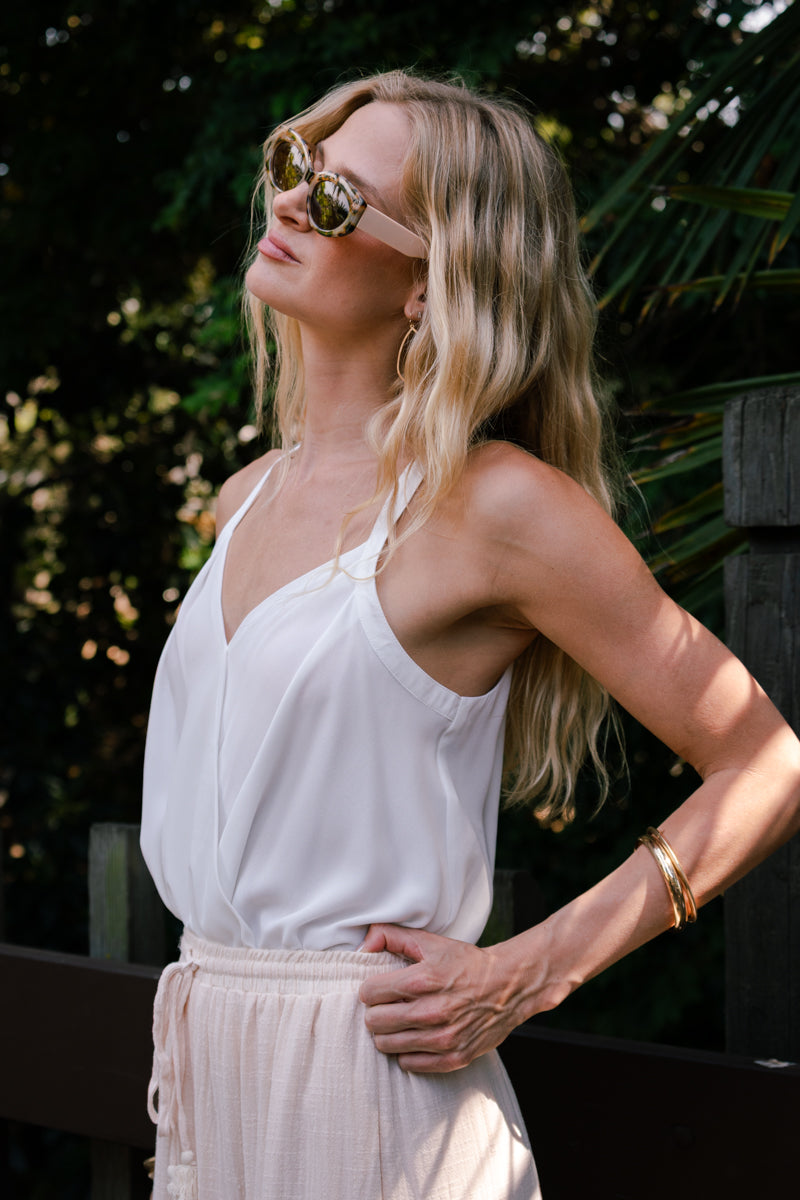 Alyce Sleeveless Surplice Neckline Racerback Top White