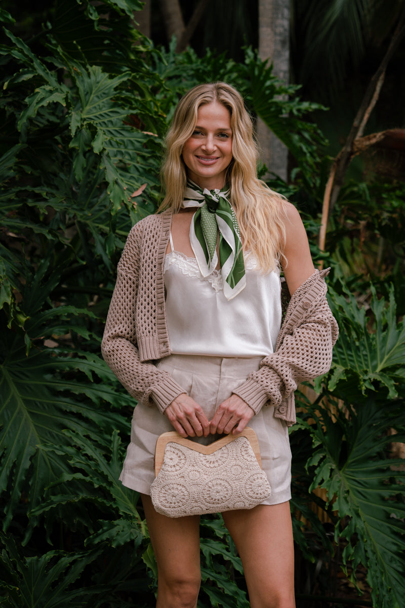 Laverne Long Sleeve Button Down Crochet Cardigan Mocha