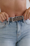 Greer Contrast Stitched Rectangle Buckle Belt Gray