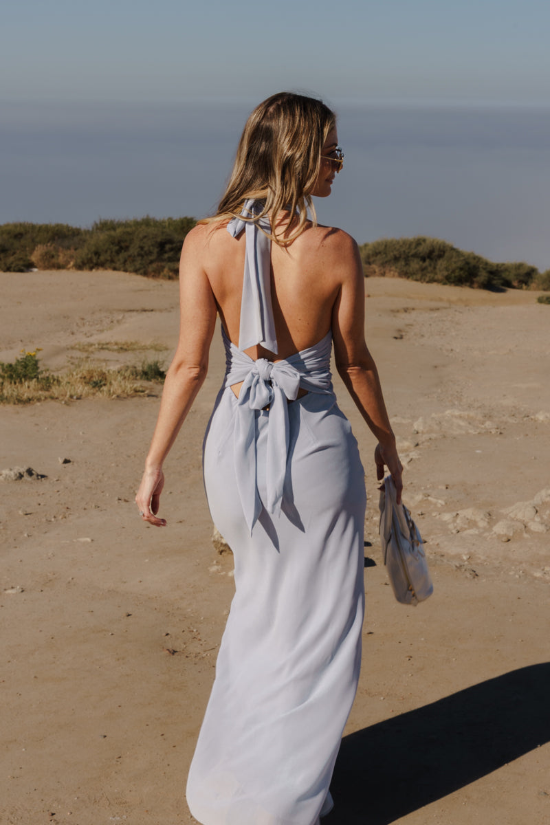 Penelope Sleeveless Halter Open Back Maxi Dress Blue