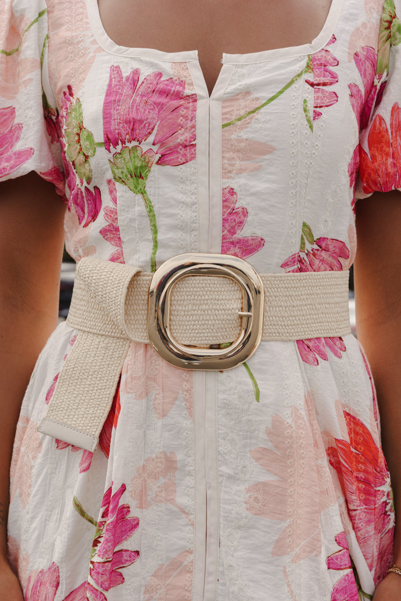Franny Short Bubble Sleeve Floral Print Mini Dress Pink