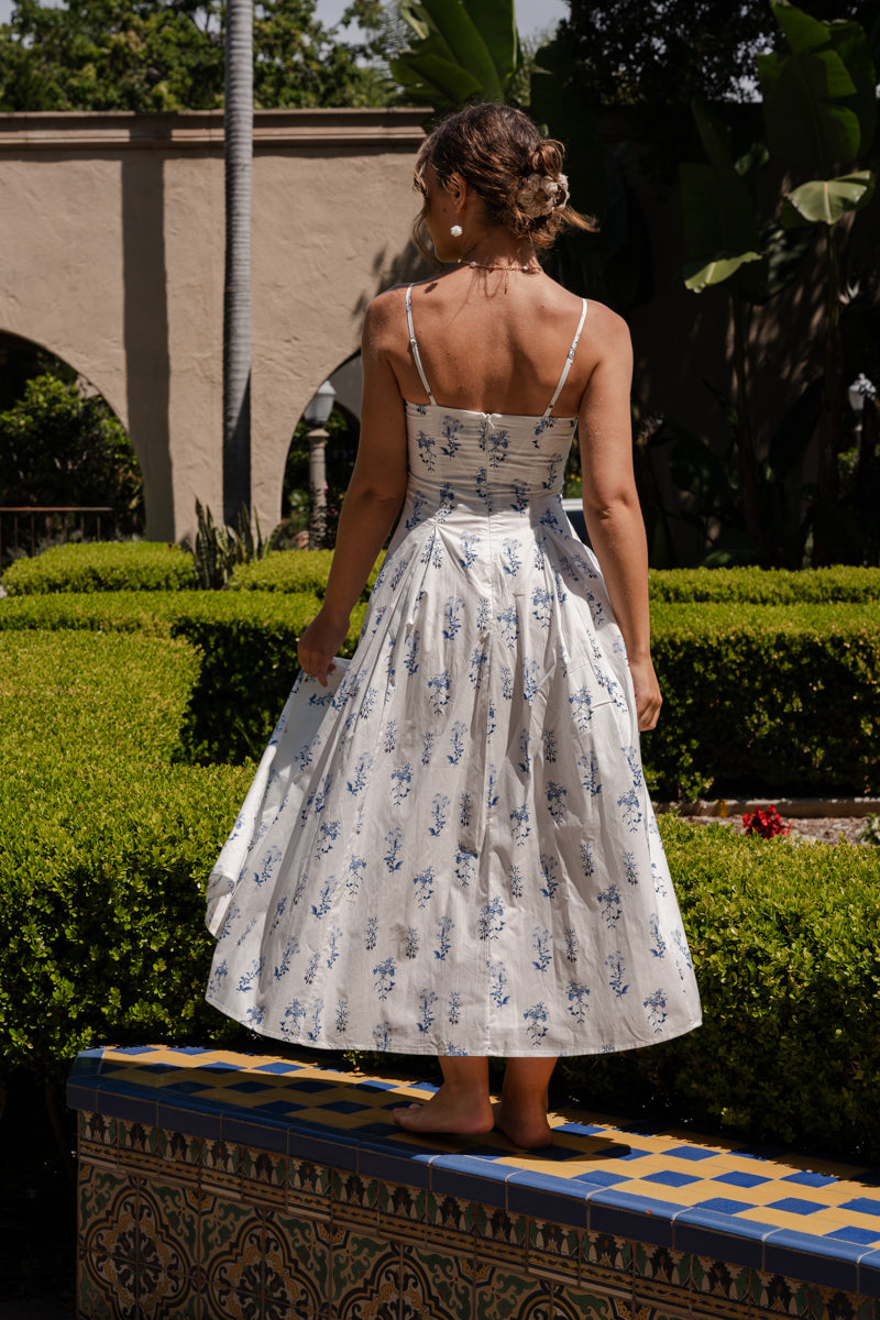 Kiernan Sleeveless A-Line Floral Print Midi Dress Blue